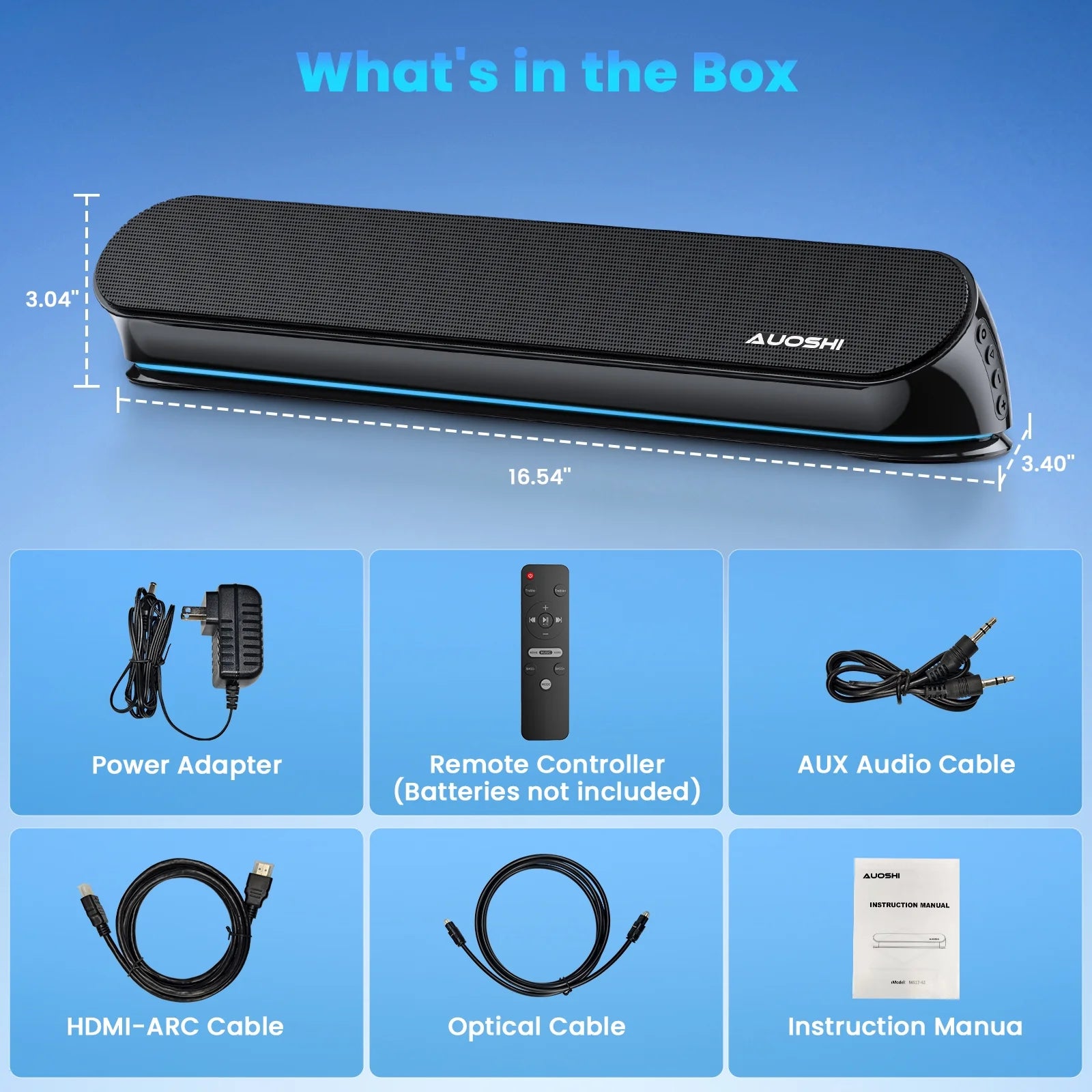 Small Sound Bar for TV, 2.1Ch 60+W Compact Soundbar with Built-In Subwoofer, Bluetooth 5.4, 5 EQ Modes, HDMI Arc/Optical/Aux/Usb, 16.5 Inch