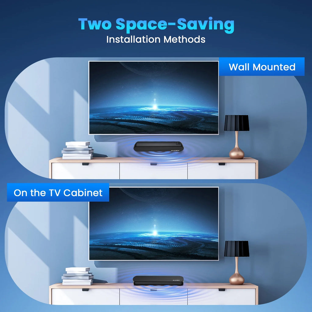 Small Sound Bar for TV, 2.1Ch 60+W Compact Soundbar with Built-In Subwoofer, Bluetooth 5.4, 5 EQ Modes, HDMI Arc/Optical/Aux/Usb, 16.5 Inch