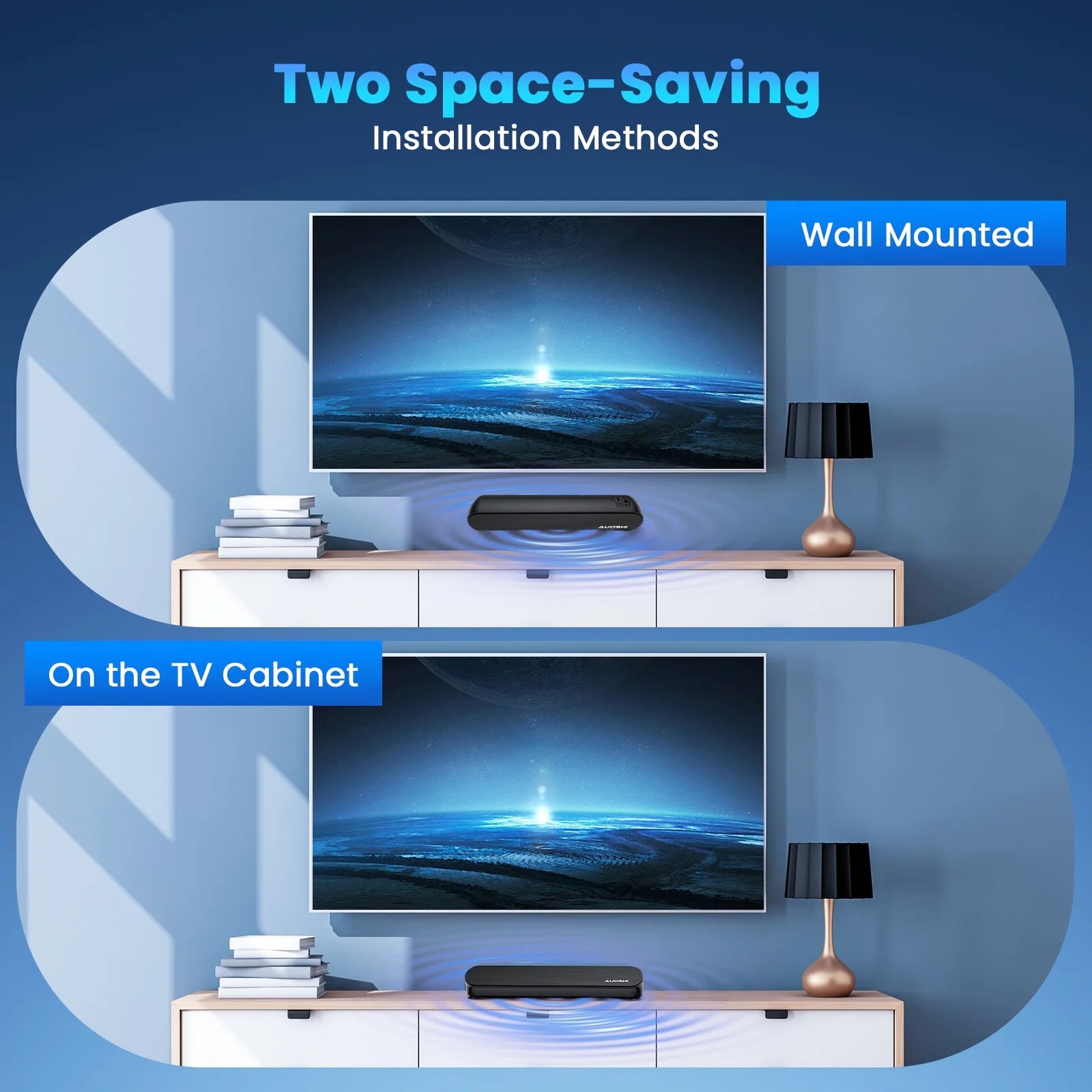 Small Sound Bar for TV, 2.1Ch 60+W Compact Soundbar with Built-In Subwoofer, Bluetooth 5.4, 5 EQ Modes, HDMI Arc/Optical/Aux/Usb, 16.5 Inch